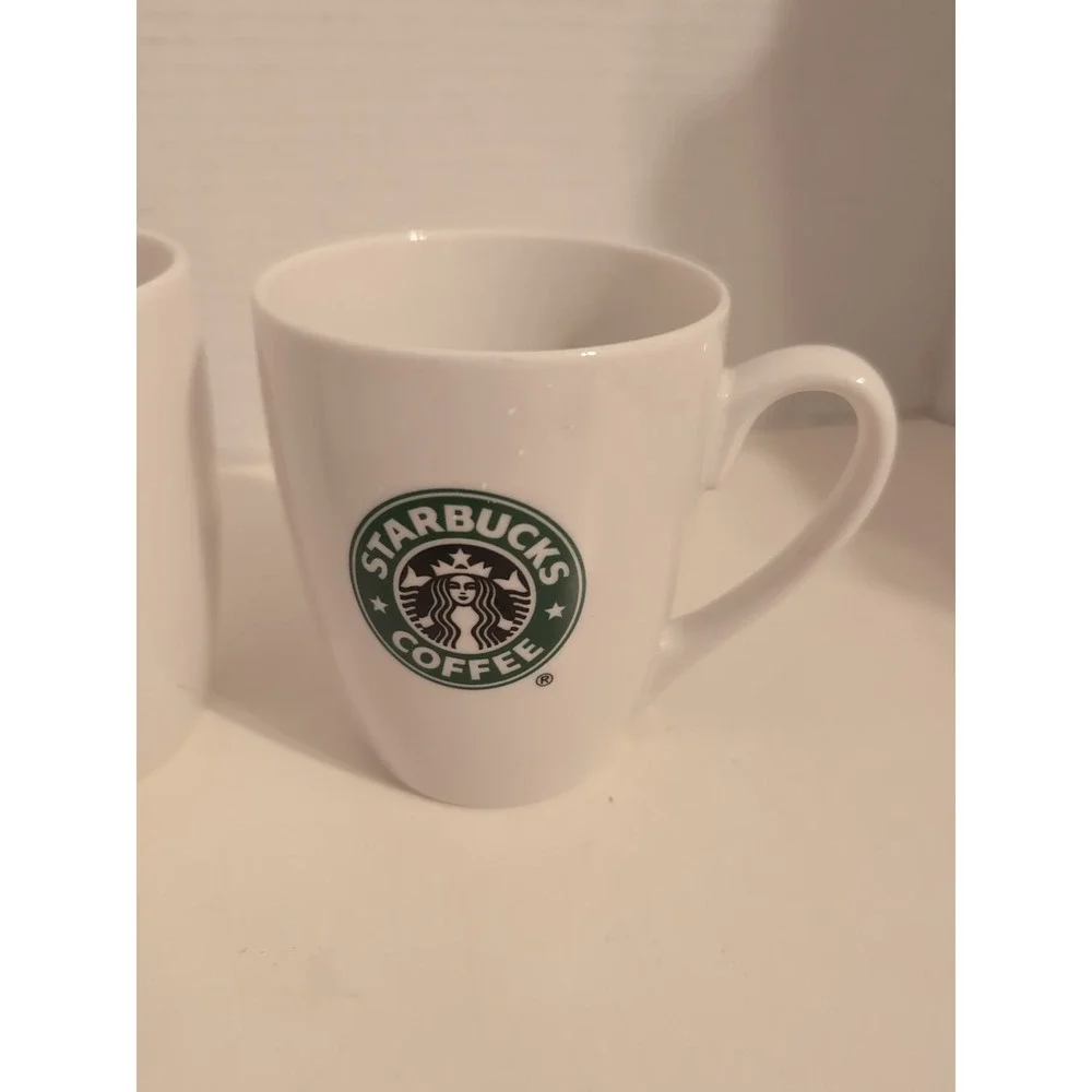 2 White STARBUCKS Logo‎ Coffee Mug Cup 2007 10.2 Oz Microwave Dishwasher Safe
